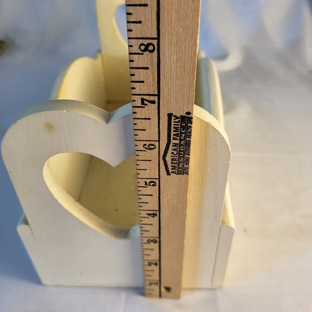 Vintage Handpainted Wooden Caddy Hearts Cottagecore 12